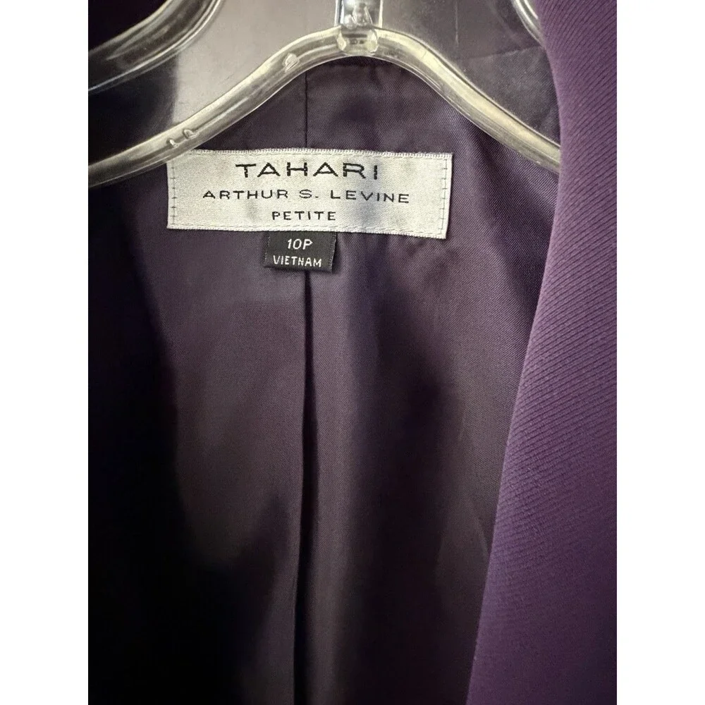 Tahari Arthur S Levine Purple‎ Blazer Women 10P Petite Ruffle Open Front